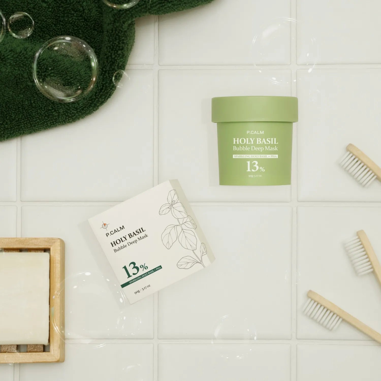 Бульбашкова маска для глибокого очищення з екстрактом базиліка P.CALM Holy Basil Bubble Deep Mask-thumbmail-7