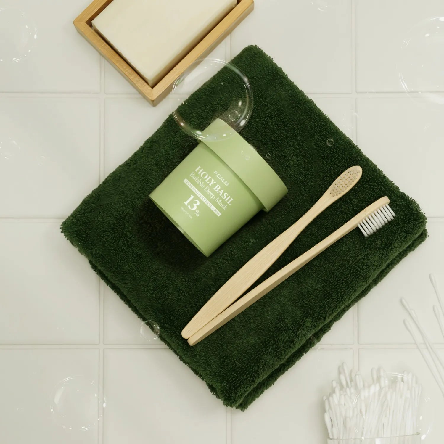 Бульбашкова маска для глибокого очищення з екстрактом базиліка P.CALM Holy Basil Bubble Deep Mask-thumbmail-4