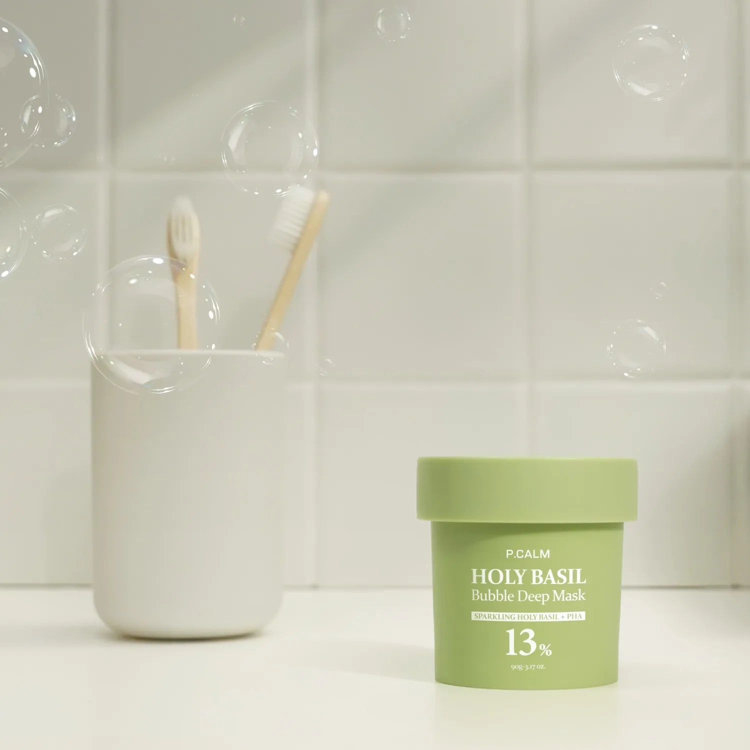 Бульбашкова маска для глибокого очищення з екстрактом базиліка P.CALM Holy Basil Bubble Deep Mask-thumbmail-8